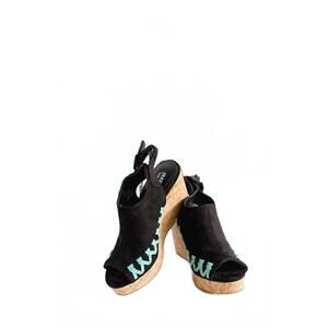 NEW CRAZY TRAIN women's whip stitch wedge sandals in black